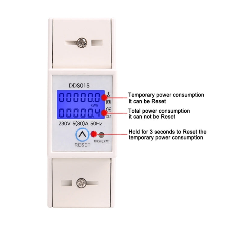 SINOTIMER DDS015 Backlight Display Single-phase Household Rail Energy Meter 5-80A 230V - Consumer Electronics by SINOTIMER | Online Shopping UK | buy2fix