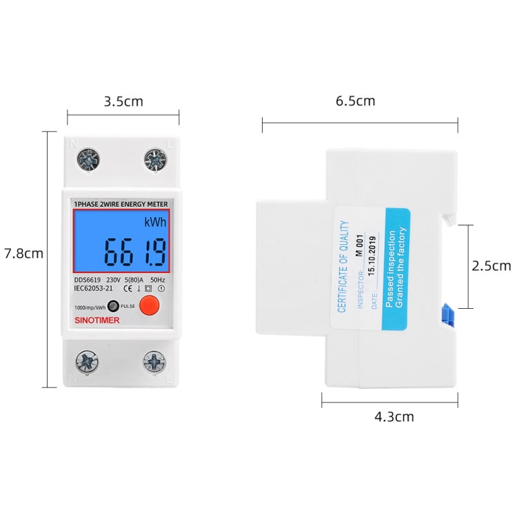 SINOTIMER DDS6619-012 Backlight Display Household Single-phase Rail Energy Meter 5-80A(230V 50Hz) - Consumer Electronics by SINOTIMER | Online Shopping UK | buy2fix