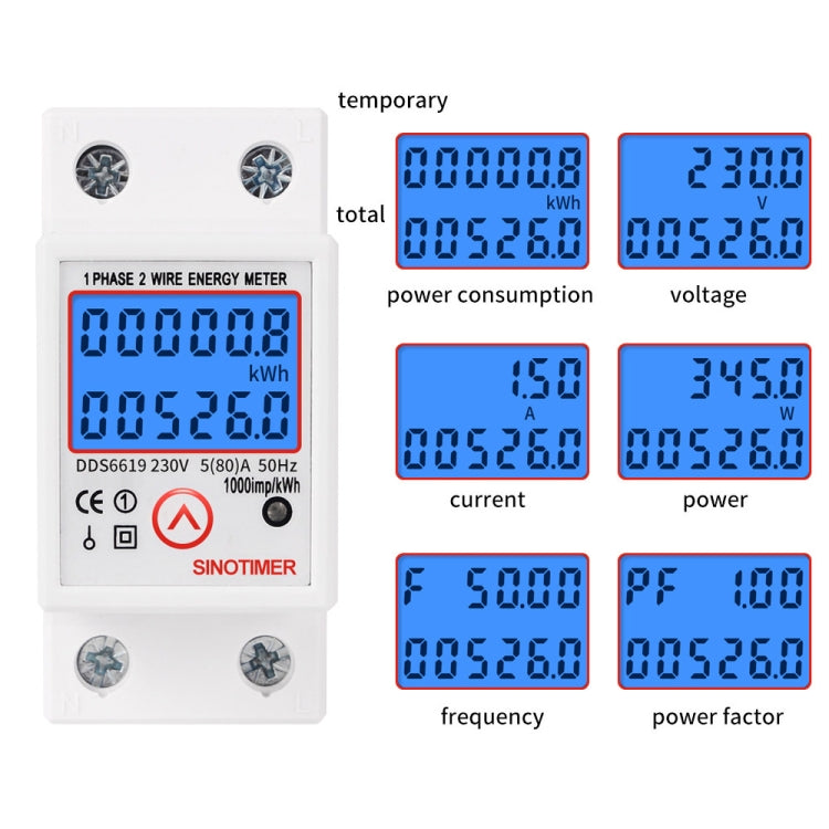 SINOTIMER DDS6619-526L-2 Can Reset Zero Backlight Display Single-phase Rail Electric Energy Meter - Current & Voltage Tester by SINOTIMER | Online Shopping UK | buy2fix