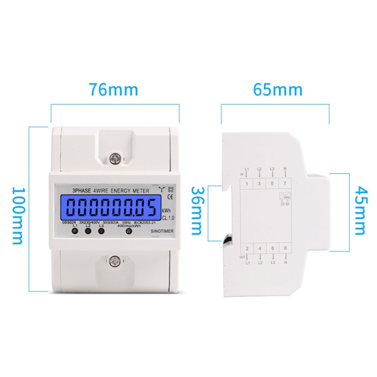 SINOTIMER Three-Phase Backlight Display Rail Type Electricity Meter 5-100A 400V(DDS024 White Shell) - Consumer Electronics by SINOTIMER | Online Shopping UK | buy2fix