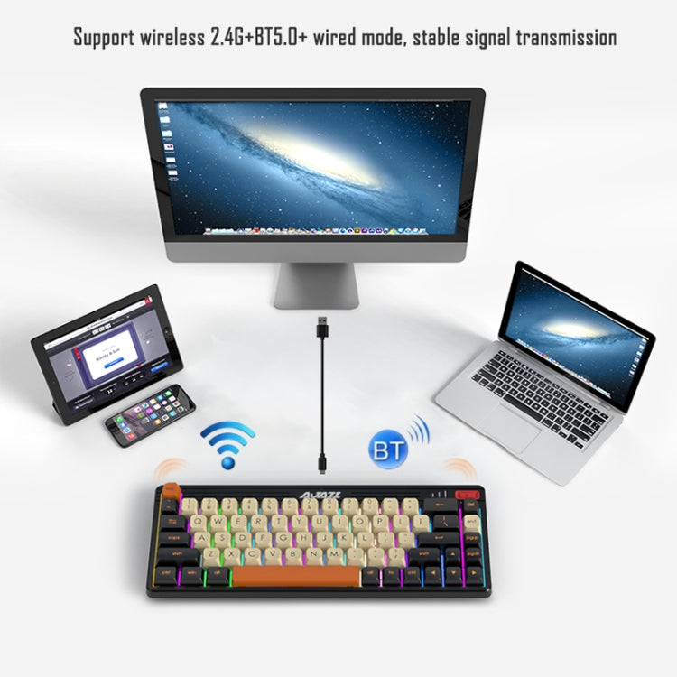 Ajazz K690T 69-key Wireless+Bluetooth+Wired Mechanical RGB Gaming Office Keyboard(Red Shaft) - Wireless Keyboard by Ajazz | Online Shopping UK | buy2fix