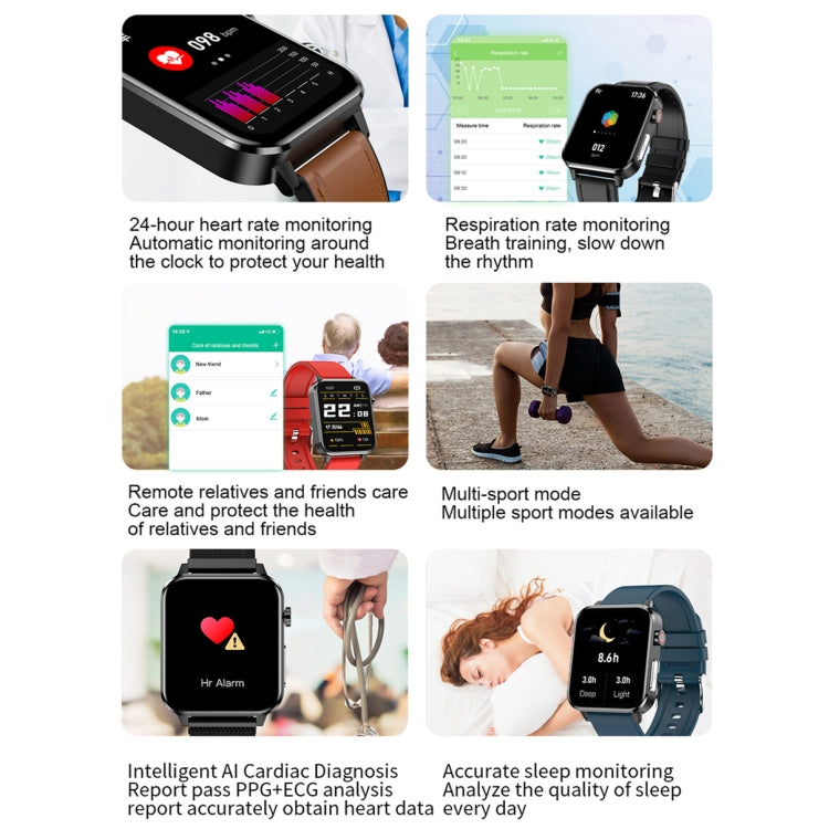 LOANIY E86 1.7 Inch Heart Rate Monitoring Smart Bluetooth Watch, Color: Black Leather - Smart Wear by LOANIY | Online Shopping UK | buy2fix