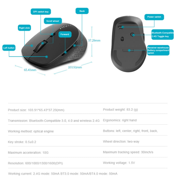 Rapoo M300G 1600DPI 3 Keys Laptop Office Silent Wireless Bluetooth Mouse(Deep Gray) - Wireless Mice by Rapoo | Online Shopping UK | buy2fix