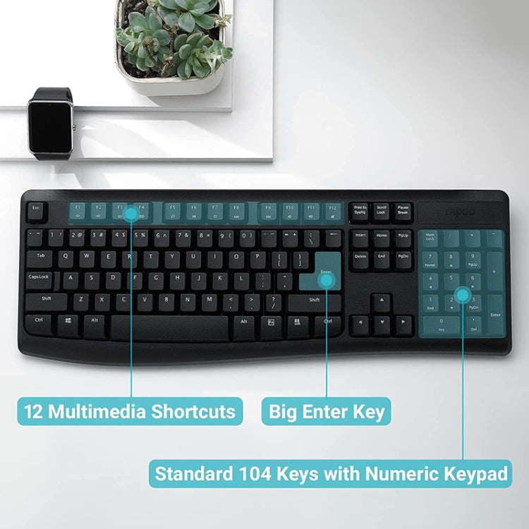 Rapoo X1800PRO 104 Keys Waterproof Multimedia Wireless Keyboard Mouse Set(Black) - Wireless Keyboard by Rapoo | Online Shopping UK | buy2fix