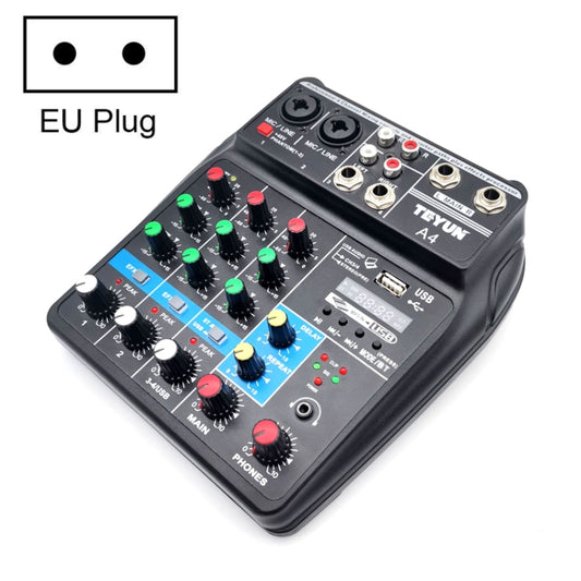TEYUN A4 4-way Small Microphone Digital Mixer Live Recording Effector(EU Plug) - Consumer Electronics by TEYUN | Online Shopping UK | buy2fix