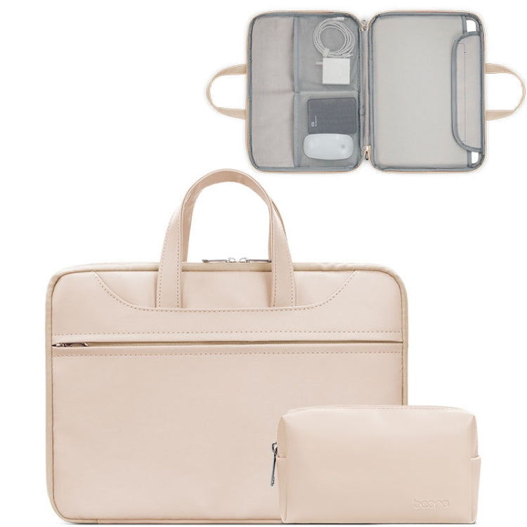 Baona BN-Q006 PU Leather Full Opening Laptop Handbag For 11/12 inches(Light Apricot Color+Power Bag) - 12.1 inch by Baona | Online Shopping UK | buy2fix