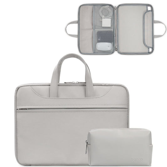Baona BN-Q006 PU Leather Full Opening Laptop Handbag For 13/13.3 inches(Gray+Power Bag) - 13.3 inch by Baona | Online Shopping UK | buy2fix