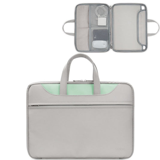 Baona BN-Q006 PU Leather Full Opening Laptop Handbag For 14 inches(Gray+Mint Green) - 15 inch by Baona | Online Shopping UK | buy2fix