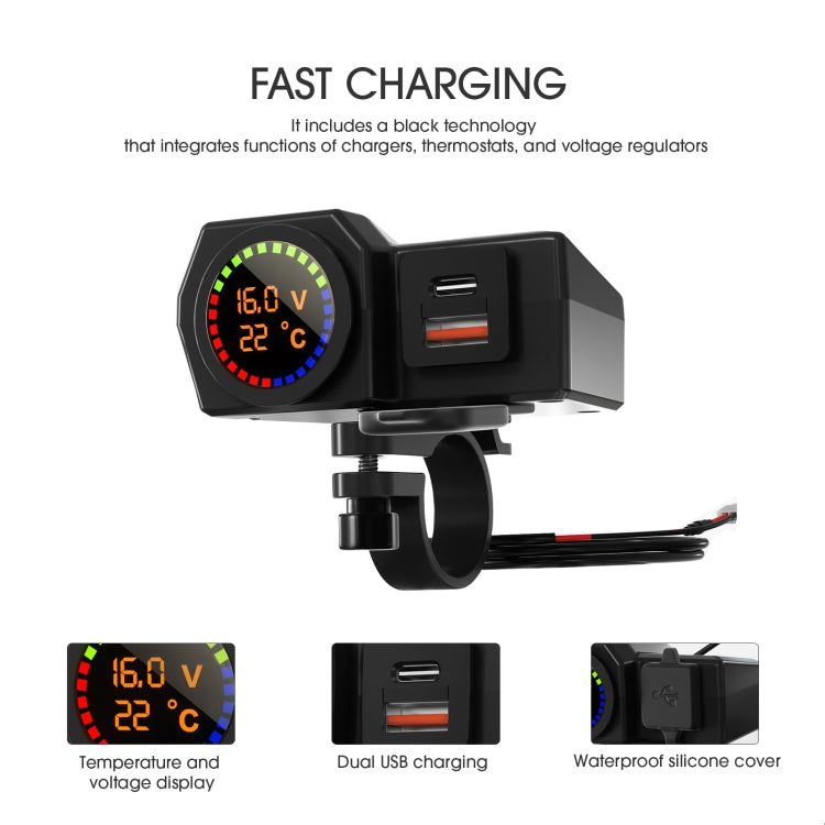 WUPP CS-1747A2 Motorcycle Voltage Temperature Digital Display USB+Type-C Phone Charger - In Car by WUPP | Online Shopping UK | buy2fix