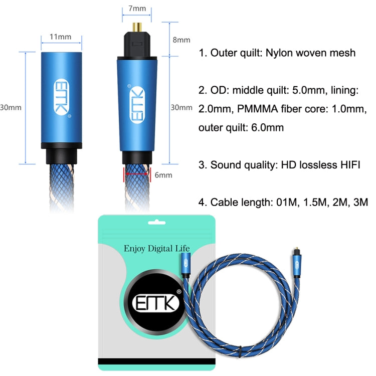 EMK Male To Female SPDIF Paired Digital Optical Audio Extension Cable, Cable Length: 3m (Blue) - Audio Optical Cables by EMK | Online Shopping UK | buy2fix
