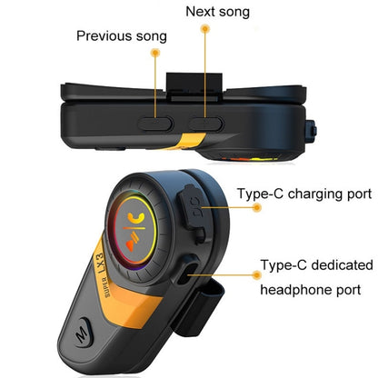 Motorcycle Helmet Call Music Navigation Bluetooth Headset, Color: Yellow(Hard Pipe Microphone) - Consumer Electronics by buy2fix | Online Shopping UK | buy2fix