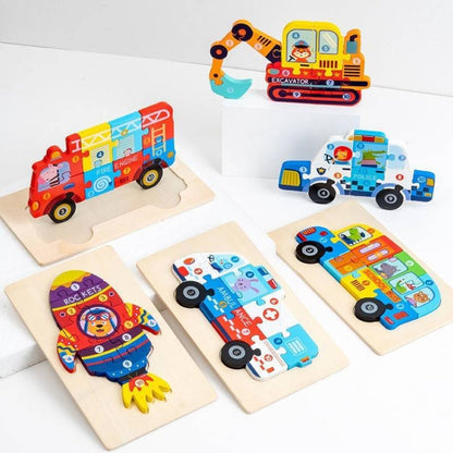 3 PCS Three-dimensional Buckle Traffic Puzzle Cognitive Puzzle Wooden Toy(Rocket) - Puzzle Toys by buy2fix | Online Shopping UK | buy2fix