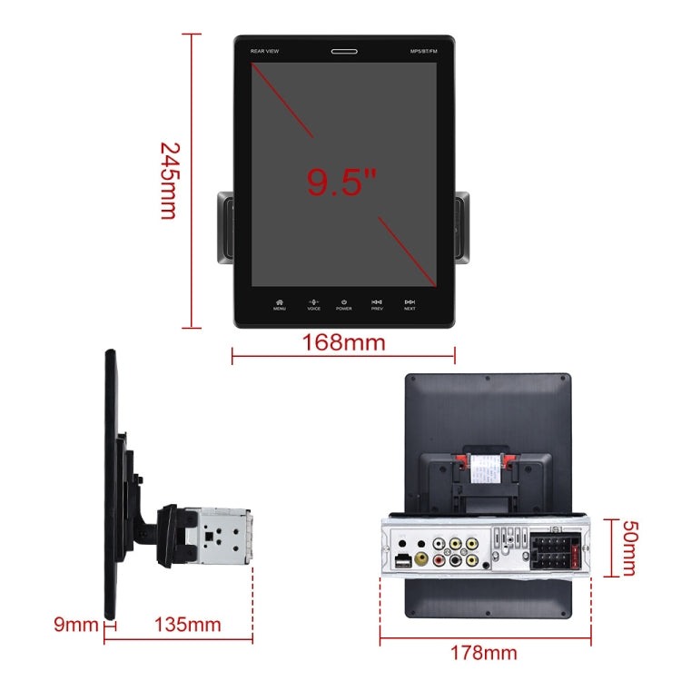 C800 9.5 Inch MP5 Single Butt Carplay Player, Style: Standard+4 Light Camera - In Car by buy2fix | Online Shopping UK | buy2fix