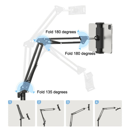 SSKY L10 Home Cantilever Ground Phone Holder Tablet Support Holder, Style: Fixed+Phone Clip (Black) - Lazy Bracket by SSKY | Online Shopping UK | buy2fix