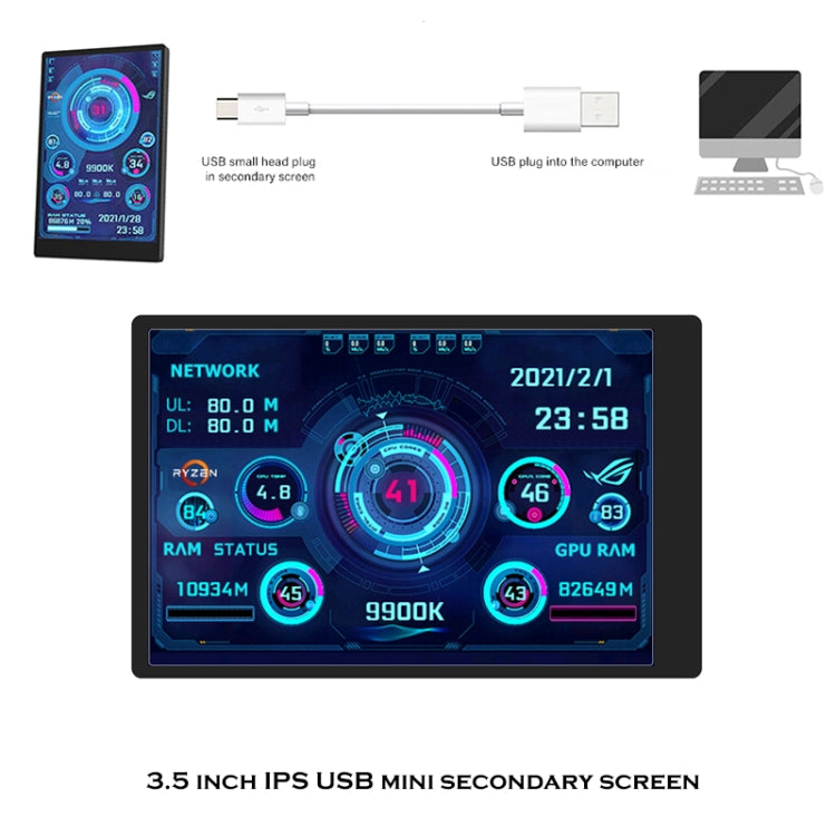 3.5 Inch IPS View All Computer Monitor USB Chassis Vice Screen Set 1 (White) - Computer & Networking by buy2fix | Online Shopping UK | buy2fix