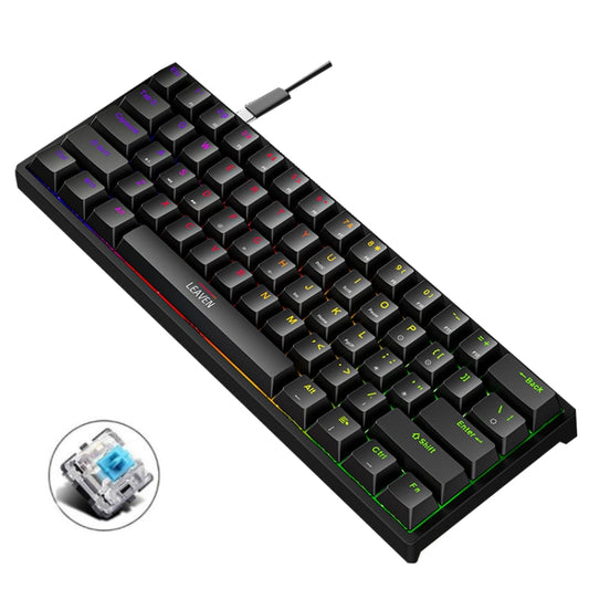 LEAVEN K620 61 Keys Hot Plug-in Glowing Game Wired Mechanical Keyboard, Cable Length: 1.8m, Color: Black Green Shaft - Wired Keyboard by LEAVEN | Online Shopping UK | buy2fix