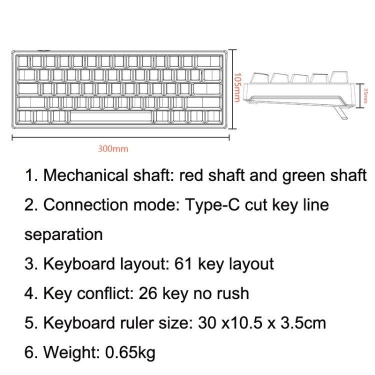 LEAVEN K620 61 Keys Hot Plug-in Glowing Game Wired Mechanical Keyboard, Cable Length: 1.8m, Color: Black White Red Shaft - Wired Keyboard by LEAVEN | Online Shopping UK | buy2fix