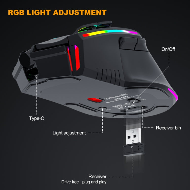 K-Snake BM520  9-button 3200DPI 2.4G RGB Wireless Dual-mode Gaming Mouse(Black) - Wireless Mice by buy2fix | Online Shopping UK | buy2fix