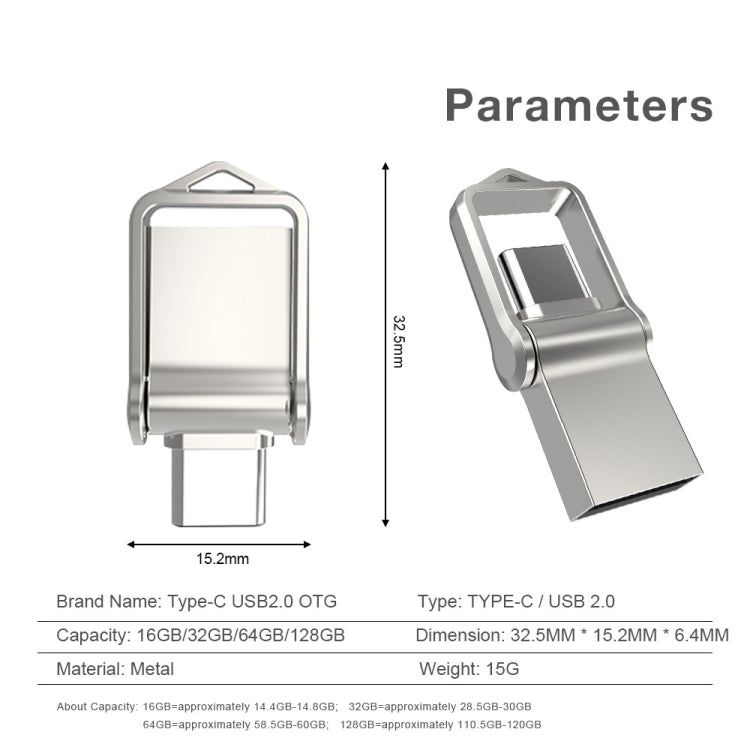 64GB USB 2.0 + Type-C/USB-C High Speed Mini Computer and Phone Dual-purpose Rotary U Disk(Silver) - USB Flash Drives by buy2fix | Online Shopping UK | buy2fix