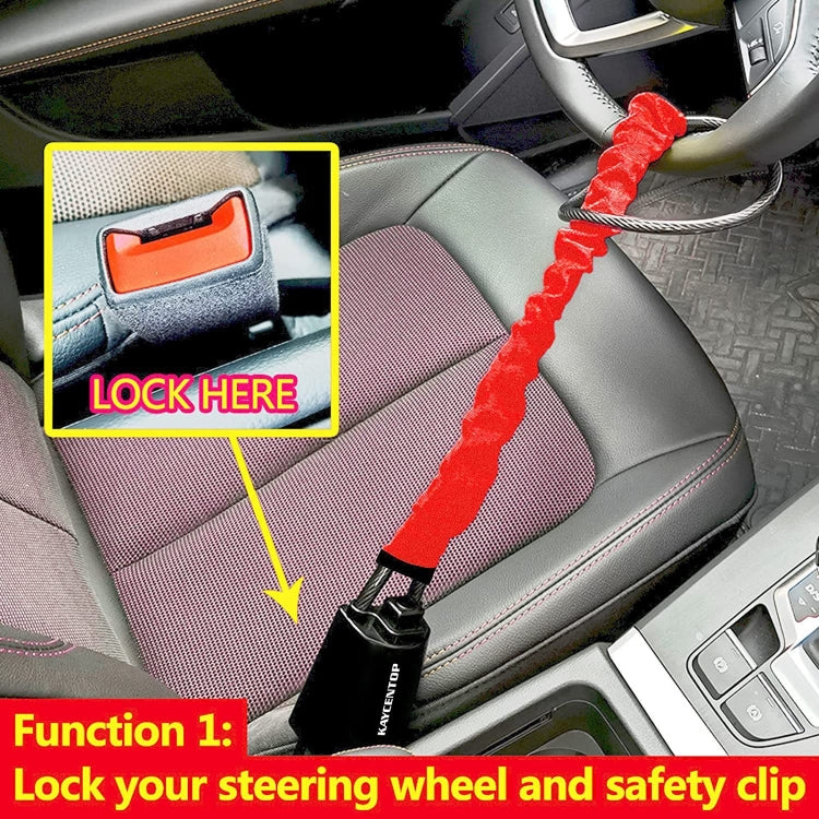 S308 Car Steering Wheel Wire Rope Lock Security Anti-theft Locks(Red) - In Car by buy2fix | Online Shopping UK | buy2fix