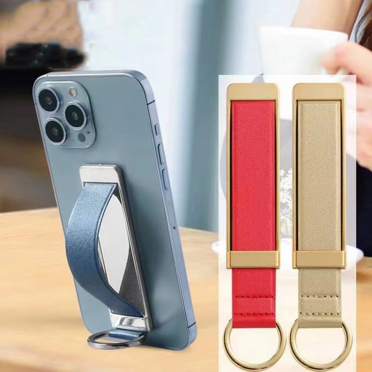 PU Leather Metal Wrist Strap Cell Phone Holder Zinc Alloy Paste Desktop Stand(Black) - Hand-Sticking Bracket by buy2fix | Online Shopping UK | buy2fix