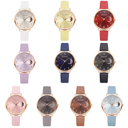 Ladies Moon Pattern Dial PU Strap Quartz Watch, Color: Brown - Leather Strap Watches by buy2fix | Online Shopping UK | buy2fix