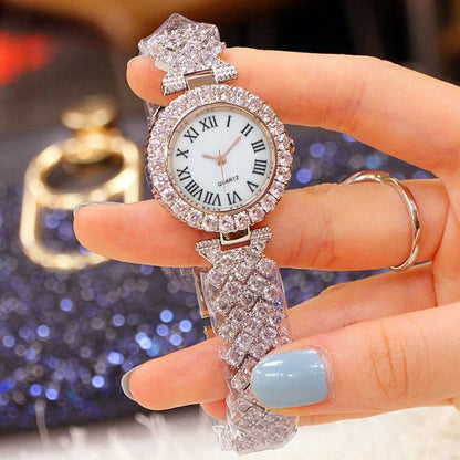 Roman Pattern Diamond Ladies Quartz Watch, Color: Rose Gold - Alloy Watches by buy2fix | Online Shopping UK | buy2fix