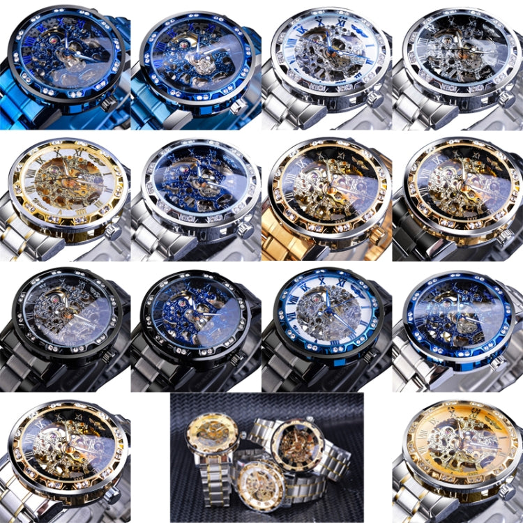 Winner Leisure Skeleton Diamond Luminous Pointer Watch Men Manual Mechanical Watch(Silver Belt Silver Shell White Face) - Metal Strap Watches by Winner | Online Shopping UK | buy2fix