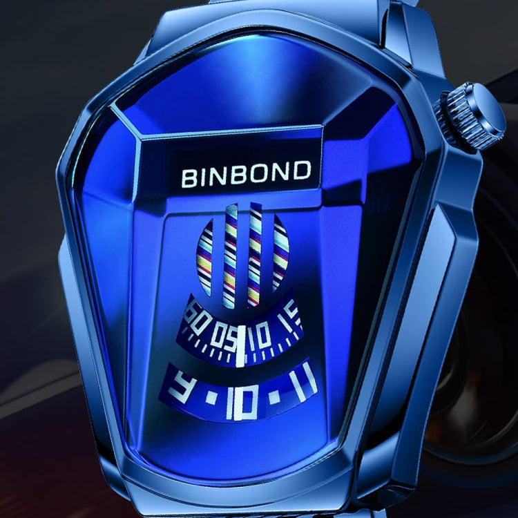 BINBOND Locomotive Concept Steel Belt Watch Men Live Black Technology Watch(White Steel Blue Face) - Metal Strap Watches by BINBOND | Online Shopping UK | buy2fix