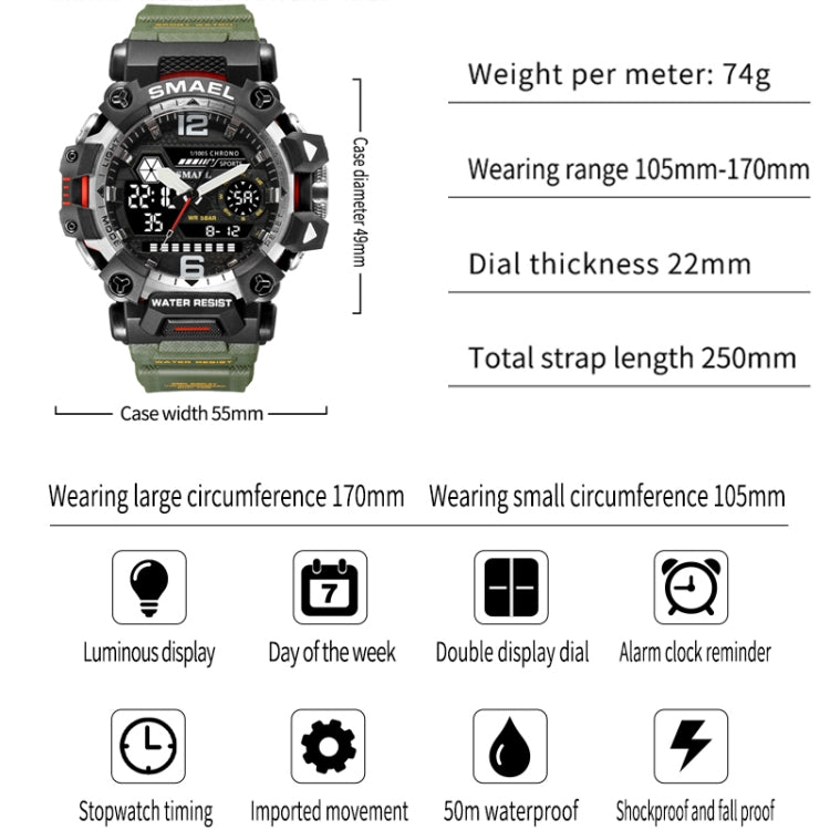 SMAEL 8072 Alloy Outdoor Multifunctional Electronic Watch Men Dual Display Waterproof Watch(Black White) - Metal Strap Watches by SMAEL | Online Shopping UK | buy2fix