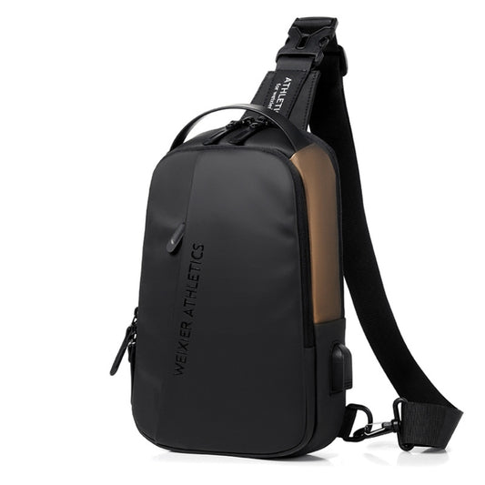 WEIXIER  X313 Men Chest Bag Crossbody Casual Small Bag Shoulder Bag External USB Port(Black Gold) - Crossbody Bags by WEIXIER | Online Shopping UK | buy2fix