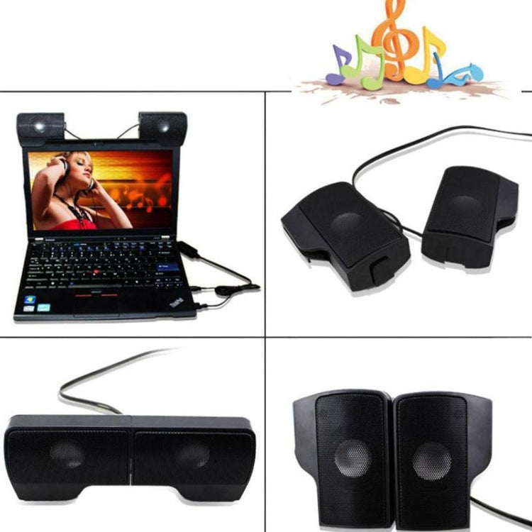 Mini Clip-On USB Stereo Speaker Soundbar for Notebook Laptop PC Desktop Tablet(Black) -  by buy2fix | Online Shopping UK | buy2fix