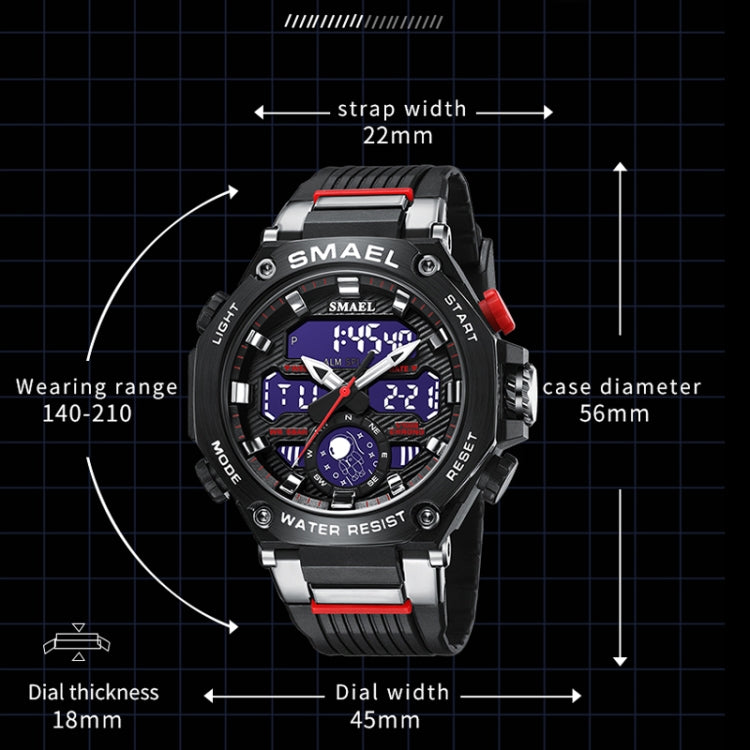 SMAEL 8069 Outdoor Multifunctional Waterproof Sports Alloy Luminous Watch(Black Silver) - LED Digital Watches by SMAEL | Online Shopping UK | buy2fix