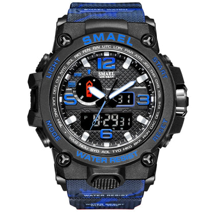 SMAEL 1545D Time Men Anti-falling Night Light Alarm Waterproof Sports Watch(Camouflage Blue) - Sport Watches by SMAEL | Online Shopping UK | buy2fix