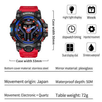 SMAEL 8075 Multi-function Waterproof Night Light Outdoor Watch(Red) - Sport Watches by SMAEL | Online Shopping UK | buy2fix