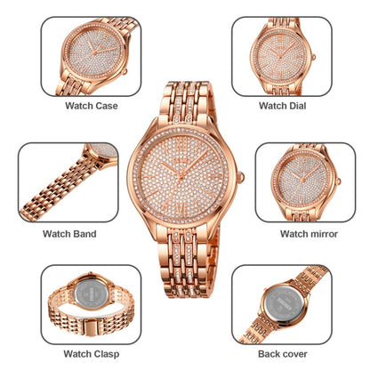 SKMEI 2030 Ladies Quartz Watch Waterproof Diamond Fine Steel Band Wrist Watch(Rose Gold) - Metal Strap Watches by SKMEI | Online Shopping UK | buy2fix