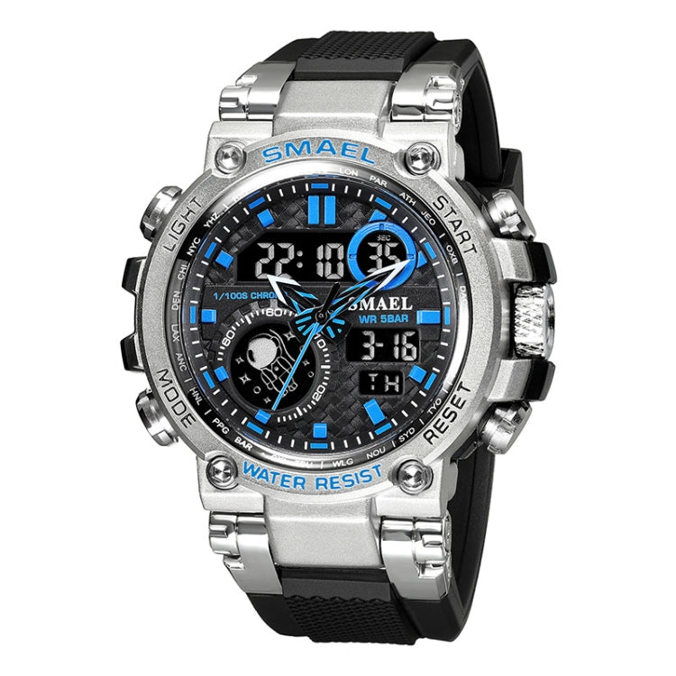 SMAEL 1803B Outdoor Waterproof Multifunctional Alloy Sports Watch(Silver Blue) - Sport Watches by SMAEL | Online Shopping UK | buy2fix