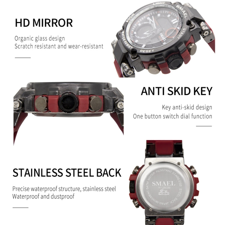 SMAEL 1803B Outdoor Waterproof Multifunctional Alloy Sports Watch(Red) - Sport Watches by SMAEL | Online Shopping UK | buy2fix