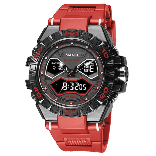 SMAEL 8070 Multifunctional Dual Display Waterproof Night Light Outdoor Alloy Sports Watch(Deep Red) - Sport Watches by SMAEL | Online Shopping UK | buy2fix