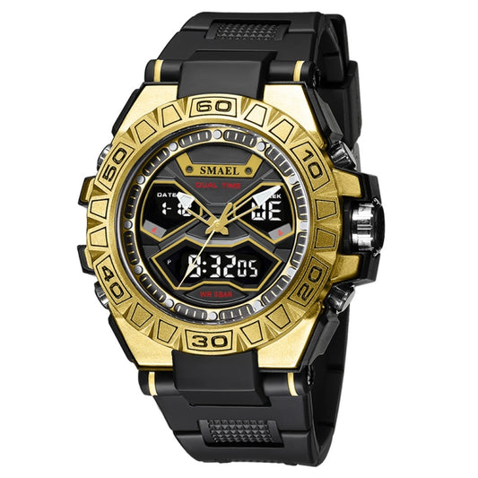 SMAEL 8070 Multifunctional Dual Display Waterproof Night Light Outdoor Alloy Sports Watch(Black Gold) - Sport Watches by SMAEL | Online Shopping UK | buy2fix