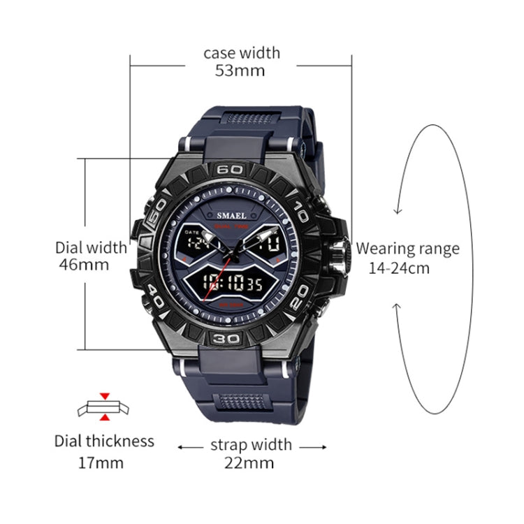 SMAEL 8070 Multifunctional Dual Display Waterproof Night Light Outdoor Alloy Sports Watch(Black Silver) - Sport Watches by SMAEL | Online Shopping UK | buy2fix