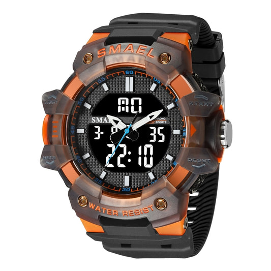 SMAEL 8080 Outdoor Sports Waterproof Multifunctional Glowing Double Dial Watch(Black Orange) - Sport Watches by SMAEL | Online Shopping UK | buy2fix