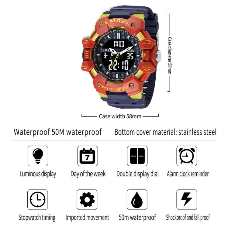SMAEL 8080 Outdoor Sports Waterproof Multifunctional Glowing Double Dial Watch(Blue) - Sport Watches by SMAEL | Online Shopping UK | buy2fix