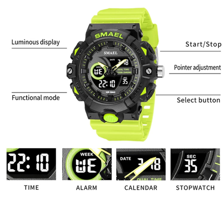 SMAEL 8081 Multifunctional Waterproof Luminous Numeric Digital Dual Display Outdoor Sports Watch(Army Green) - LED Digital Watches by SMAEL | Online Shopping UK | buy2fix