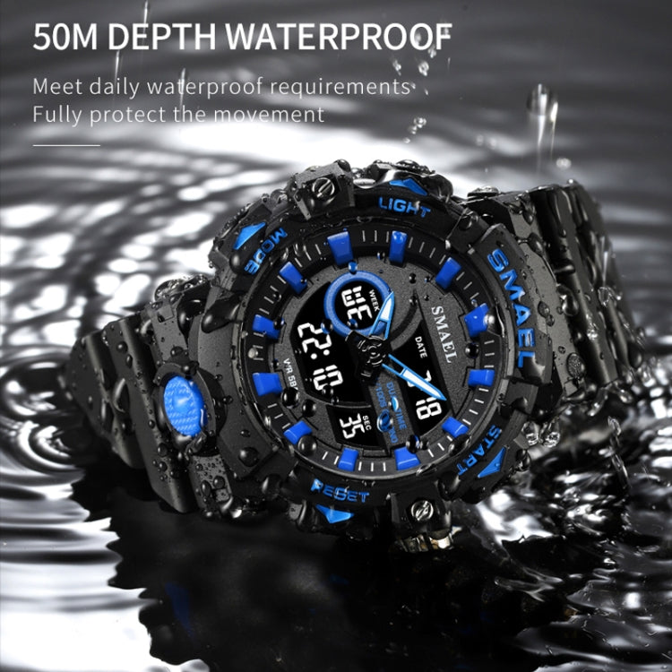 SMAEL 8081 Multifunctional Waterproof Luminous Numeric Digital Dual Display Outdoor Sports Watch(Black Blue) - LED Digital Watches by SMAEL | Online Shopping UK | buy2fix