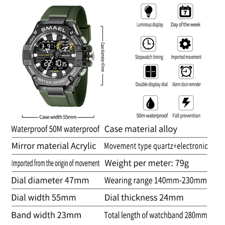 SMAEL 8066 Outdoor Electronic Sports Watch Alloy Colorful Multifunctional Men Watch(Steel Blue) - Sport Watches by SMAEL | Online Shopping UK | buy2fix