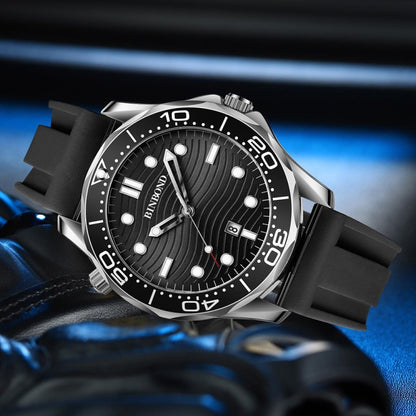 Black Steel Black Inter-gold Black  BINBOND B2820 Luminous 30m Waterproof Men Sports Quartz Watch - Metal Strap Watches by BINBOND | Online Shopping UK | buy2fix