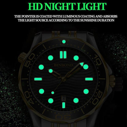 Black Silicon White Steel Black BINBOND B2820 Luminous 30m Waterproof Men Sports Quartz Watch - Silicone Strap Watches by BINBOND | Online Shopping UK | buy2fix