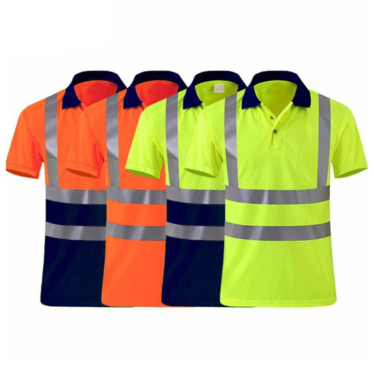 Reflective Quick-drying T-shirt Lapel Short-sleeved Safety Work Shirt, Size: L(Fluorescent +Navy Blue) - Workplace Safety Supplies by buy2fix | Online Shopping UK | buy2fix