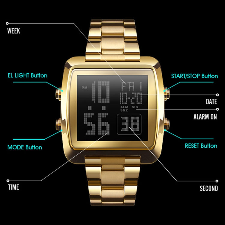 SKMEI 1369 Retro Waterproof Gold Watch Men Steel Belt Luminous Square Watch(Gold) - Metal Strap Watches by SKMEI | Online Shopping UK | buy2fix